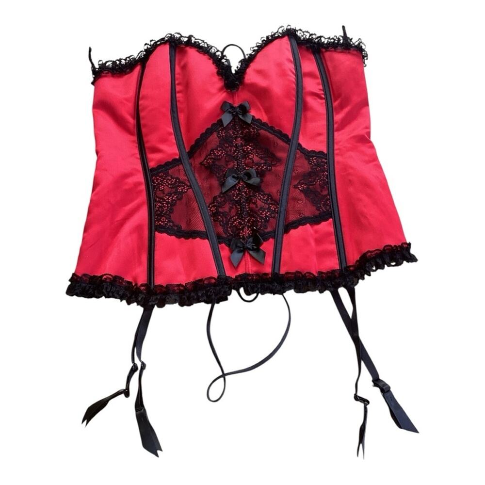 Y2K Torrid Red And Black Corset Lace Up Lingerie Top Size 40
